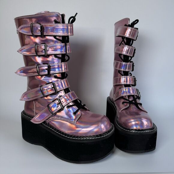 Dolls Kill Demonia Platform Boots 9 Pink Cosmic Candy Punk EDM Festival Edgy